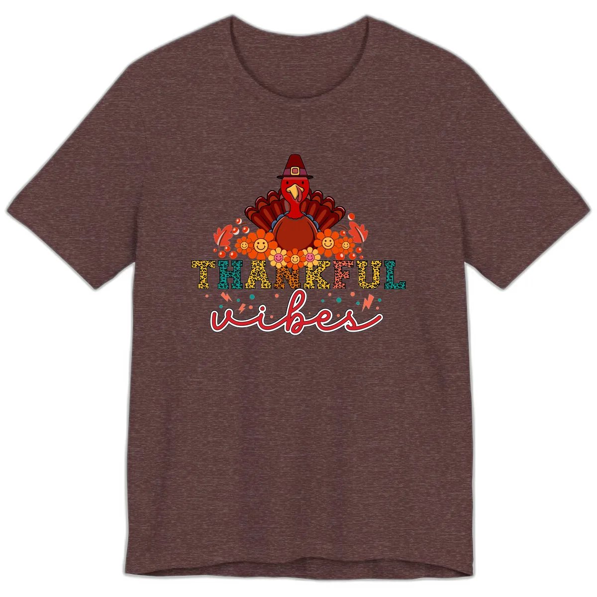 Turkey Vibes Thanksgiving Design Premium T-Shirt in Heather Maroon